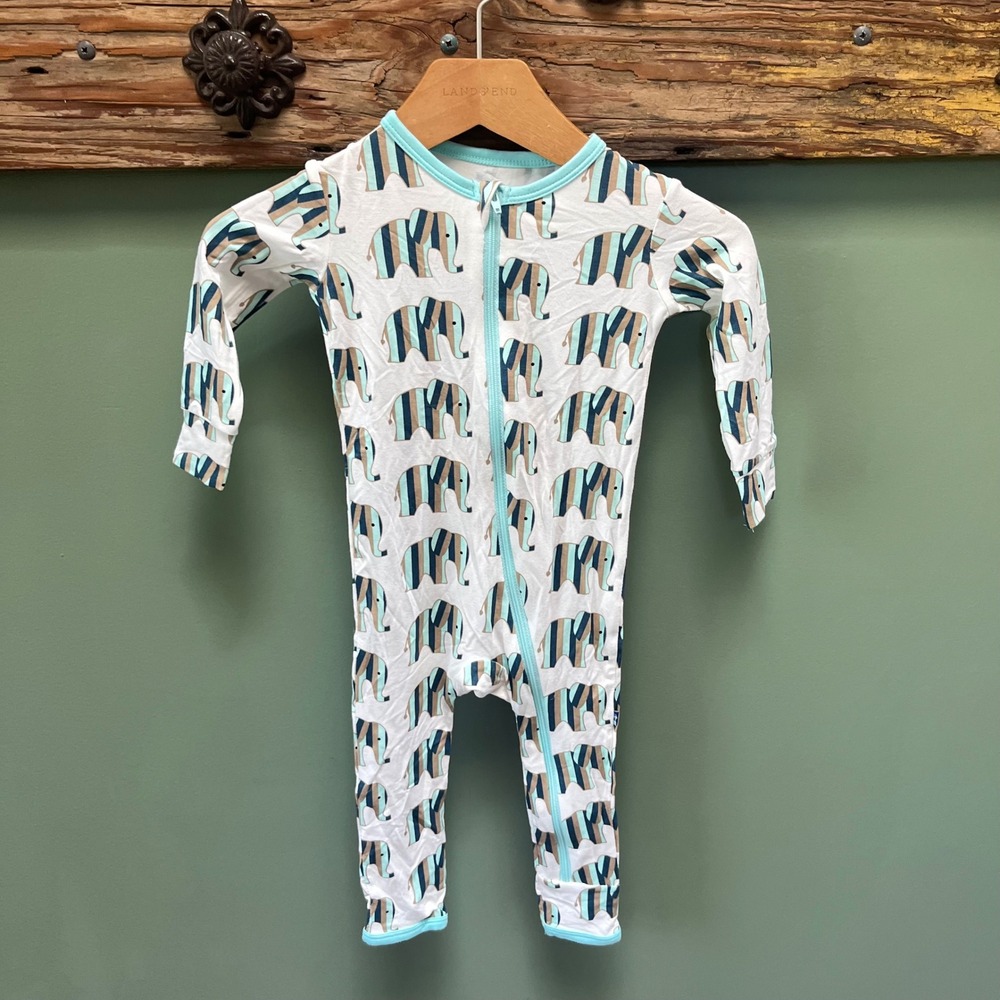 KicKee Pants Elephant Print Bamboo Viscose Footless Romper 9-12 Months Unisex